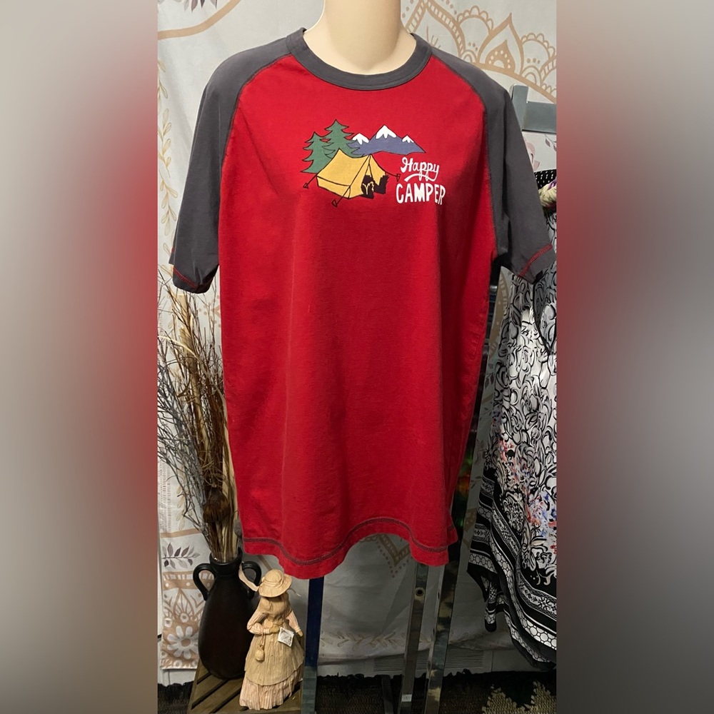 Lazy One Happy Camper 100% Cotton Red Graphic Tee